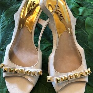 Michael Kors white leather sling backs